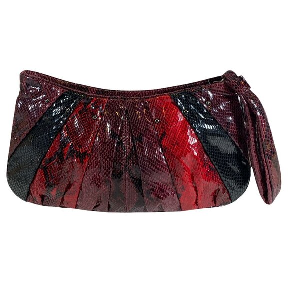 Nine West Red & Black Faux Leather Snakeskin Clutch Wristlet With Zipper Closure - Picture 4 of 9